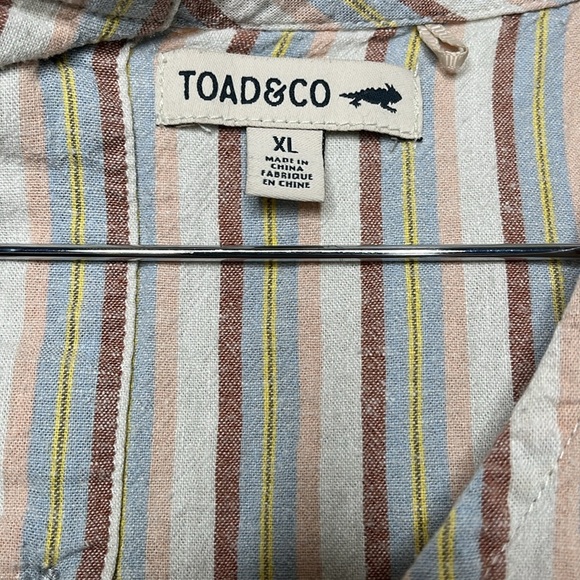 Toad & Co Tan Striped Hemp Back Button Tank Women Size XL - Picture 2 of 4